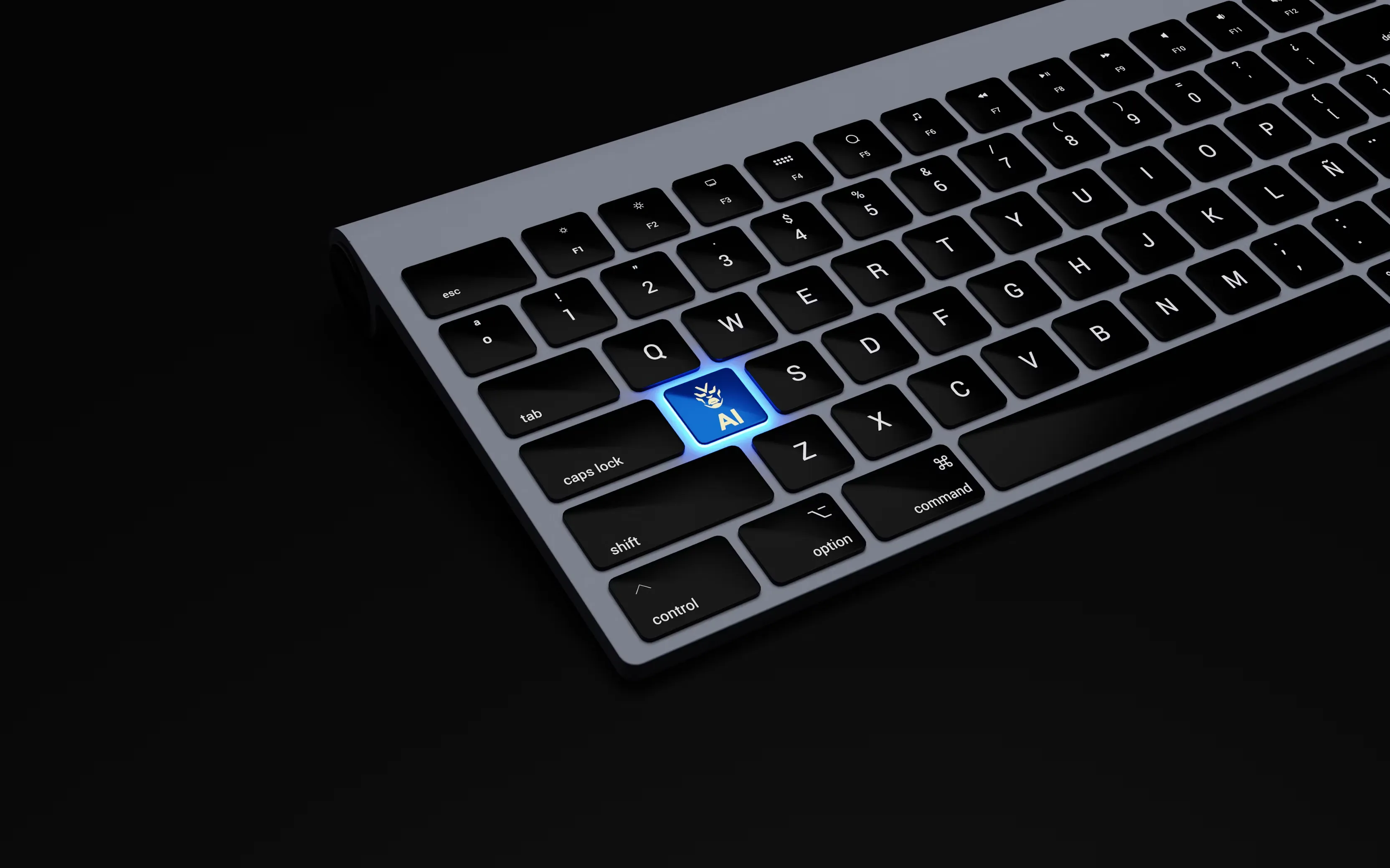 A keyboard with an illuminated AI key