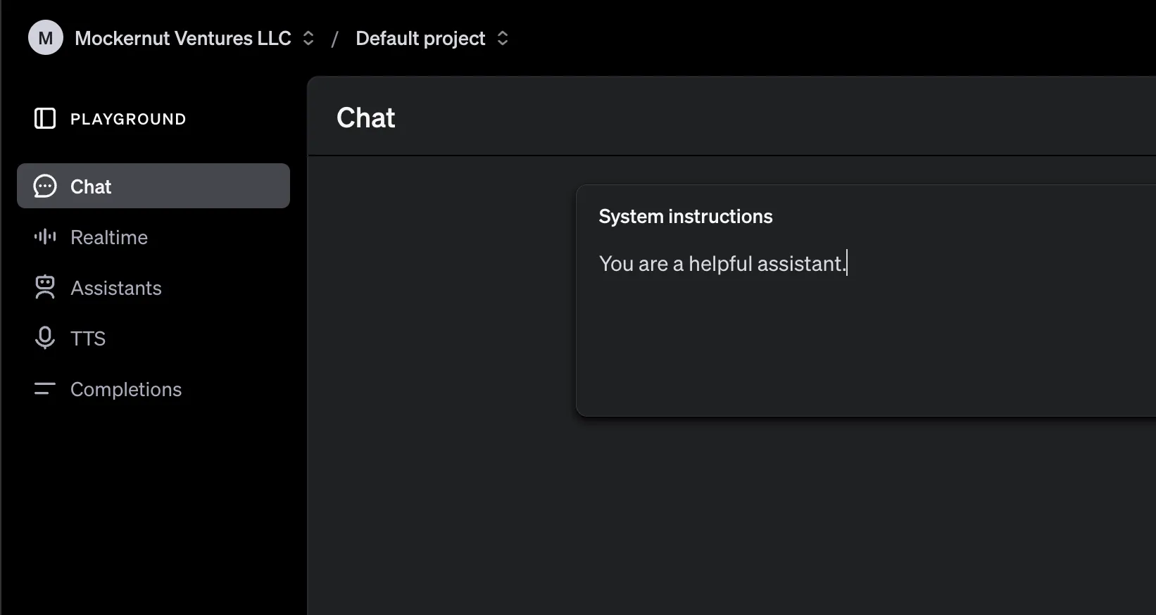 The OpenAI Playground UI with the chat completion interface open