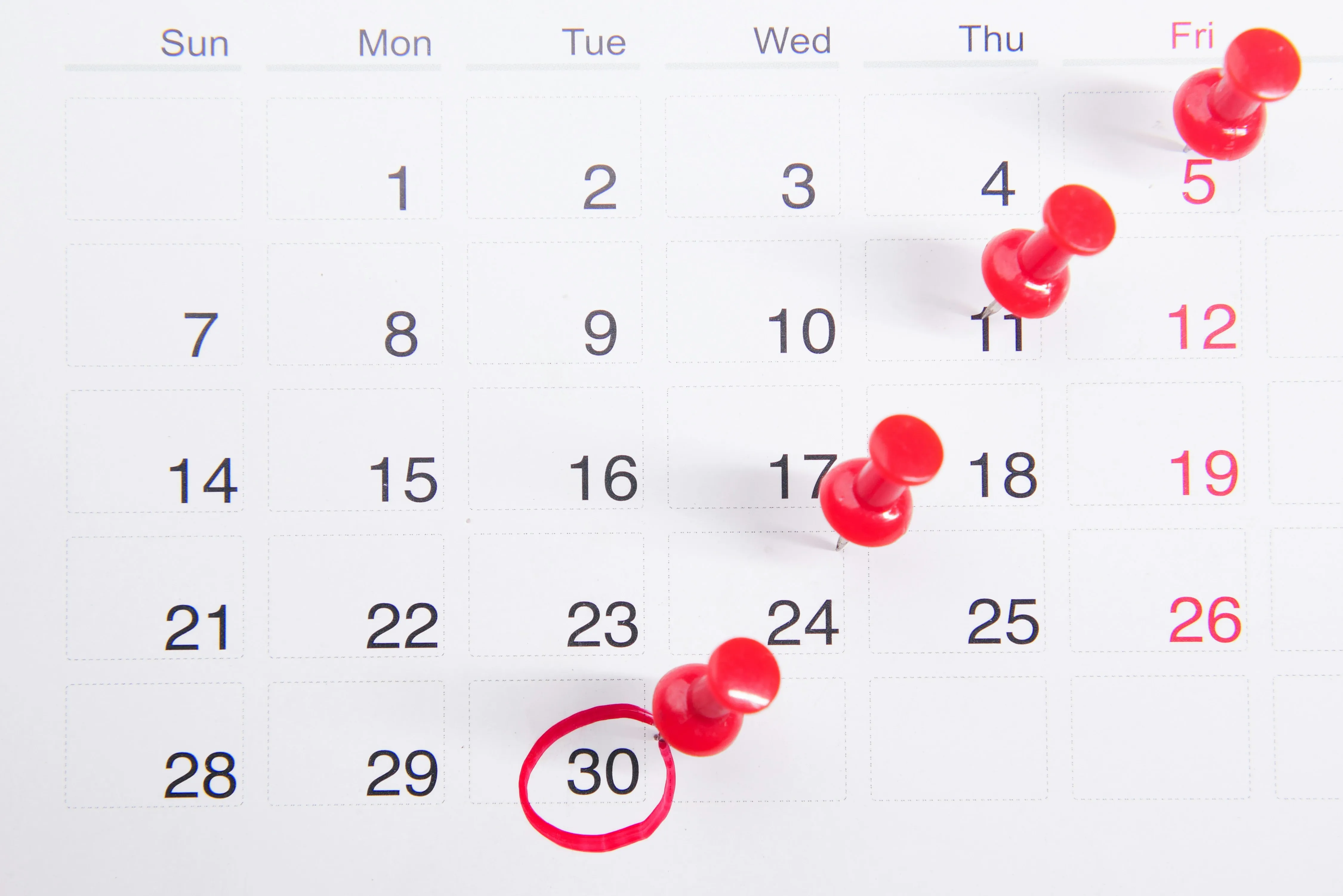 A calendar with the cutoff date circled