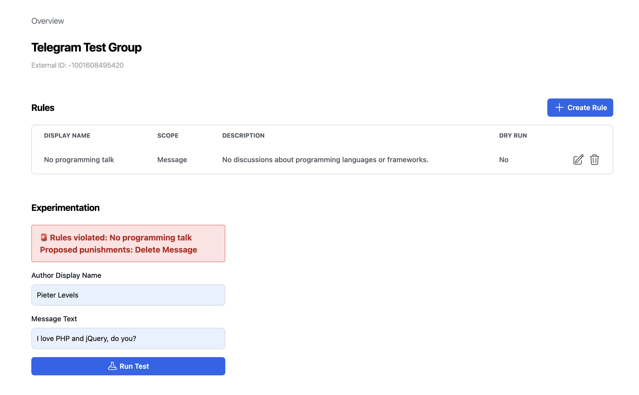 Screenshot of Watchdog dashboard showing moderation statistics and settings